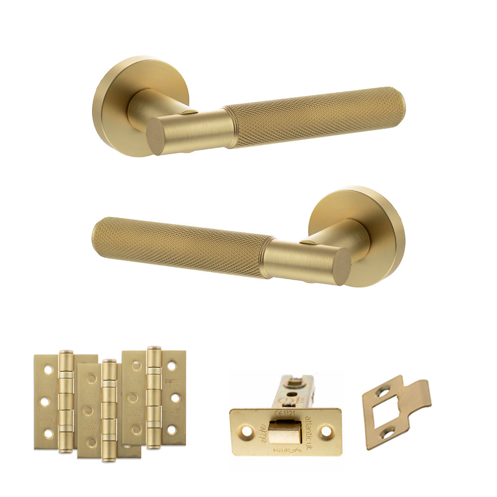 Atlantic Senza Pari Rosarno Door Handle Pack Latch Set - Satin Brass - Fire Door Pack