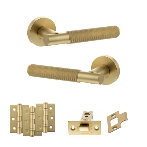 Atlantic Senza Pari Rosarno Door Handle Pack Latch Set - Satin Brass - Fire Door Pack