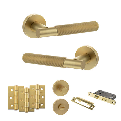 Atlantic Senza Pari Rosarno Door Handle Pack Bathroom Set - Satin Brass - Privacy Fire Door Pack