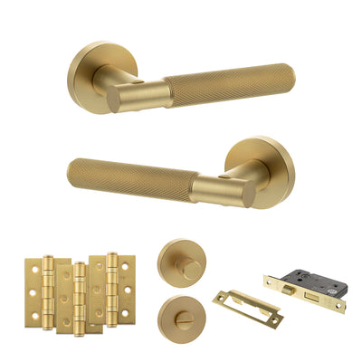 Atlantic Senza Pari Rosarno Door Handle Pack Bathroom Set - Satin Brass - Privacy Fire Door Pack