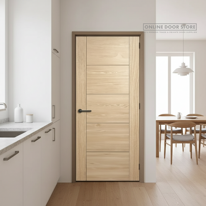 Aster Horizontal Five Panel V-Groove Unfinished Oak FD30 Fire Door