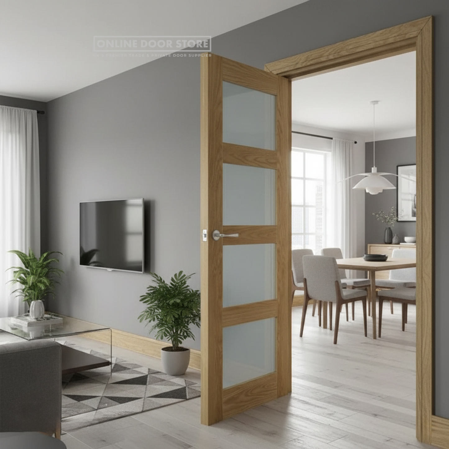 Deanta Coventry Unfinished Oak Frosted Internal Glazed Door
