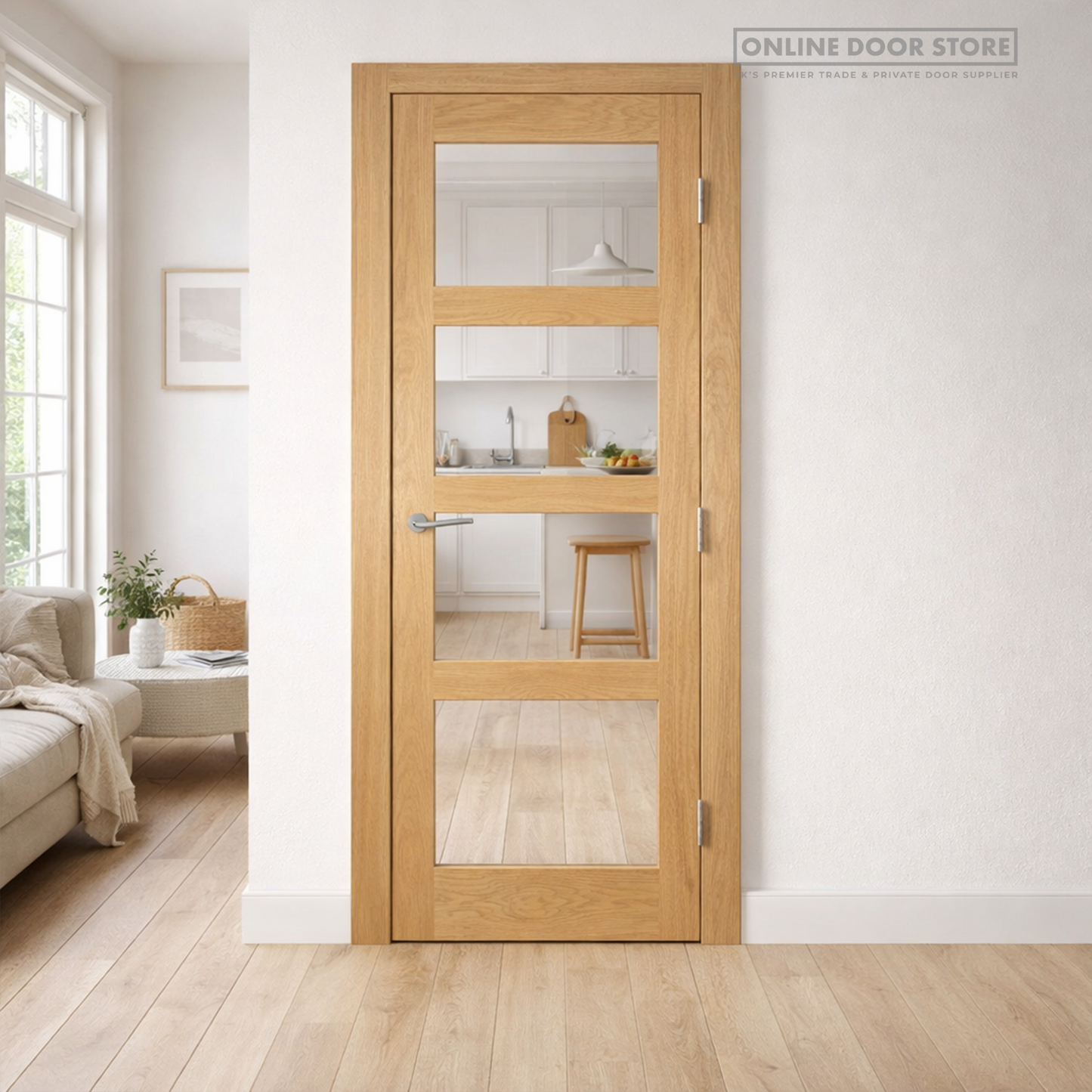 Deanta Coventry Unfinished Oak Glazed FD30 Fire Door