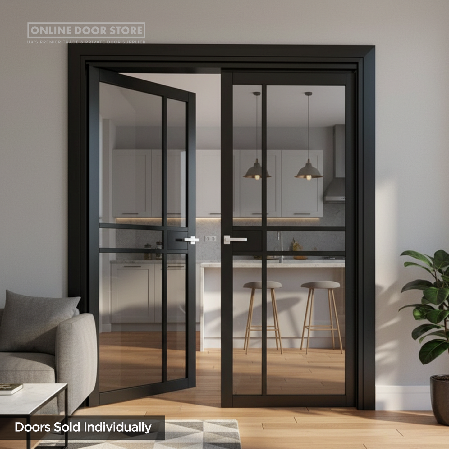 Deanta Dalston Pre-Finished Black Tinted Internal Glazed Door