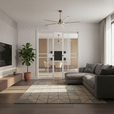 Deanta Double Pocket Door Kit 125mm - White Frame / Matt Black Hardware