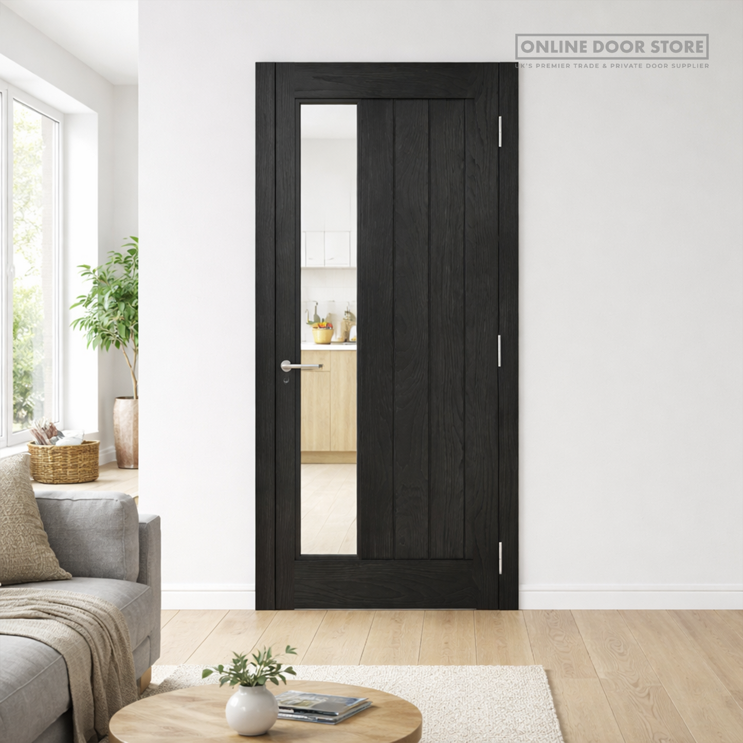 Deanta Ely Pre-Finished Brushed Black Oak Glazed 1SL FSC Internal Door