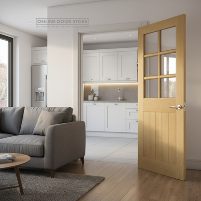 Deanta Ely Prefinished Oak Bevelled Internal Glazed Door (6L)