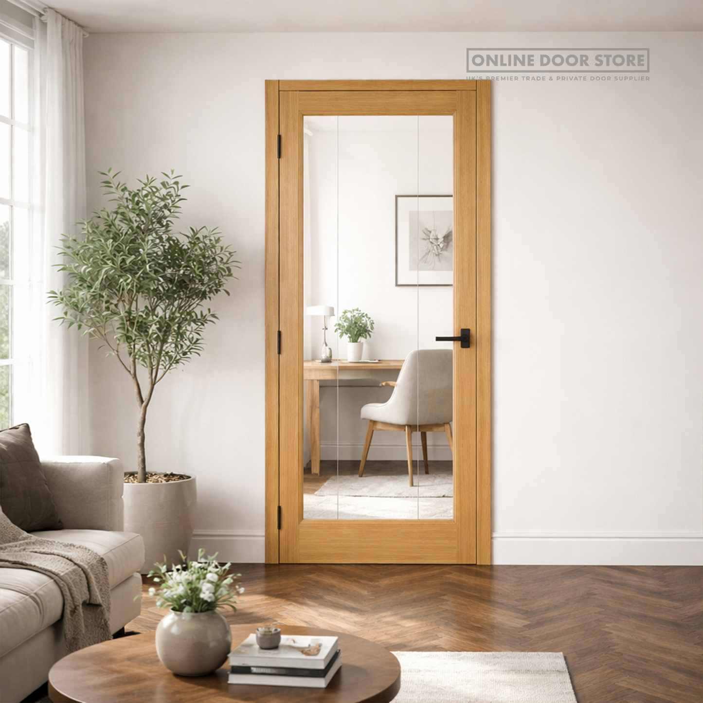 Deanta Ely Unfinished Oak Internal Glazed Door (1L Full)