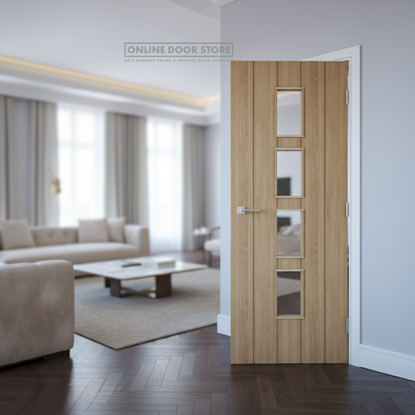 Deanta Galway Unfinished Oak Glazed FD30 Fire Door