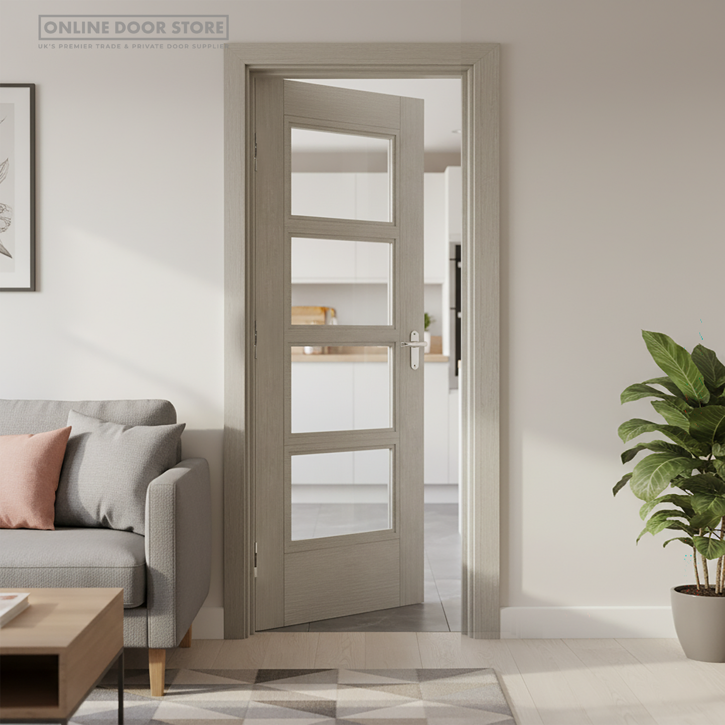 Deanta Montreal Light Grey Ash Glazed FD30 Fire Door