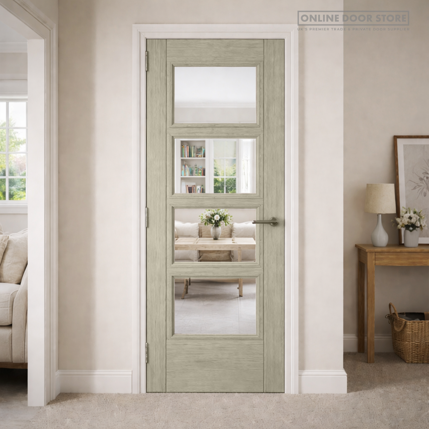 Deanta Montreal Light Grey Ash Glazed FD30 Fire Door