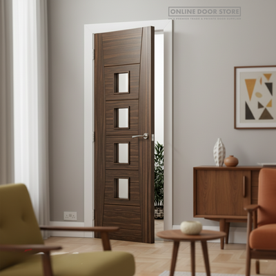 Deanta Pamplona Prefinished Walnut Glazed FD30 Fire Door