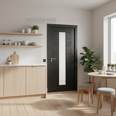 Deanta Seville Pre-Finished Brushed Black Oak Glazed 1L FSC Internal Glazed Door