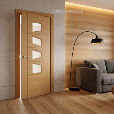Deanta Seville Prefinished Oak Internal Glazed Door (4L Slanted)