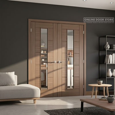 Deanta Seville Prefinished Walnut 1L Glazed FD30 Fire Door