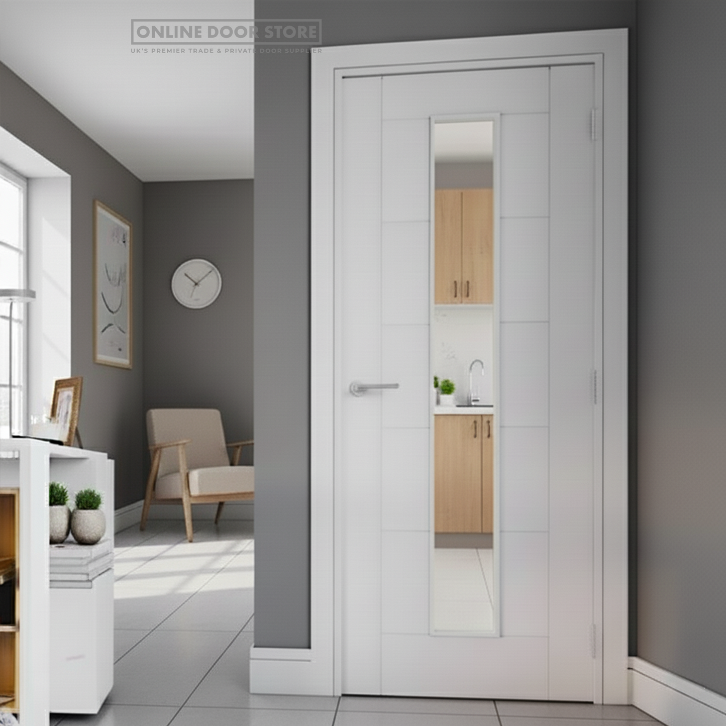 Deanta Seville White Primed 1L Glazed FD30 Fire Door