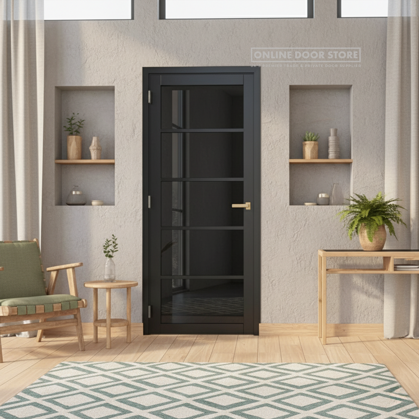 Deanta Shoreditch Pre-Finished Black Tinted Internal Glazed Door