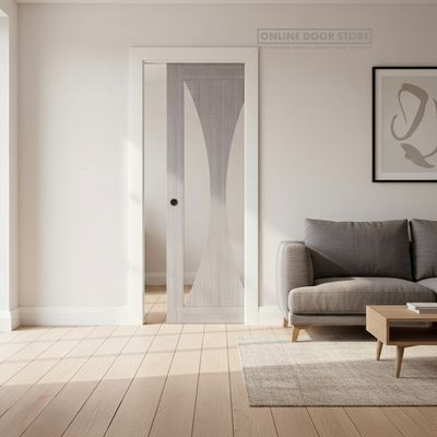 Deanta Single Pocket Door Kit 100mm - White Frame / Matt Black Hardware