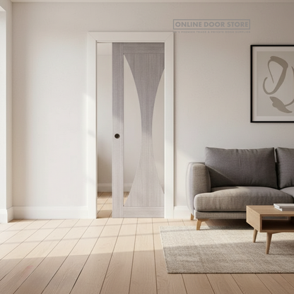 Deanta Single Pocket Door Kit 100mm - White Frame / Matt Black Hardware