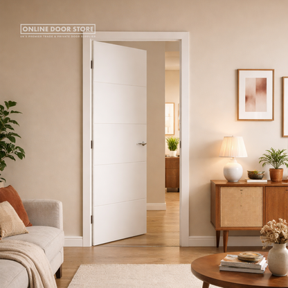 JB Kind 4 Line Horizontal White Primed FD30 Fire Door
