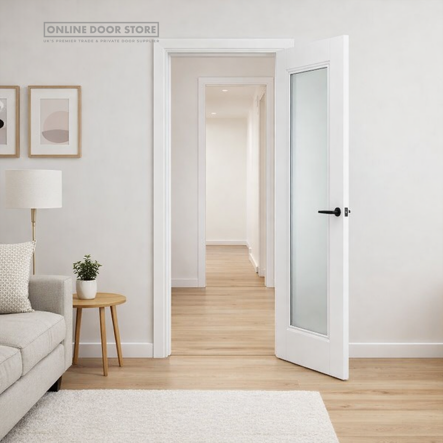 JB Kind Belton Etched Glazed White Primed Internal Door