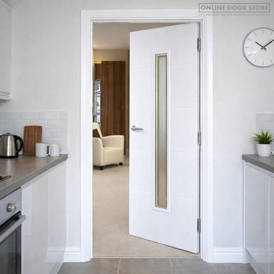 JB Kind Dominion Etched Glazed White Primed Internal Door