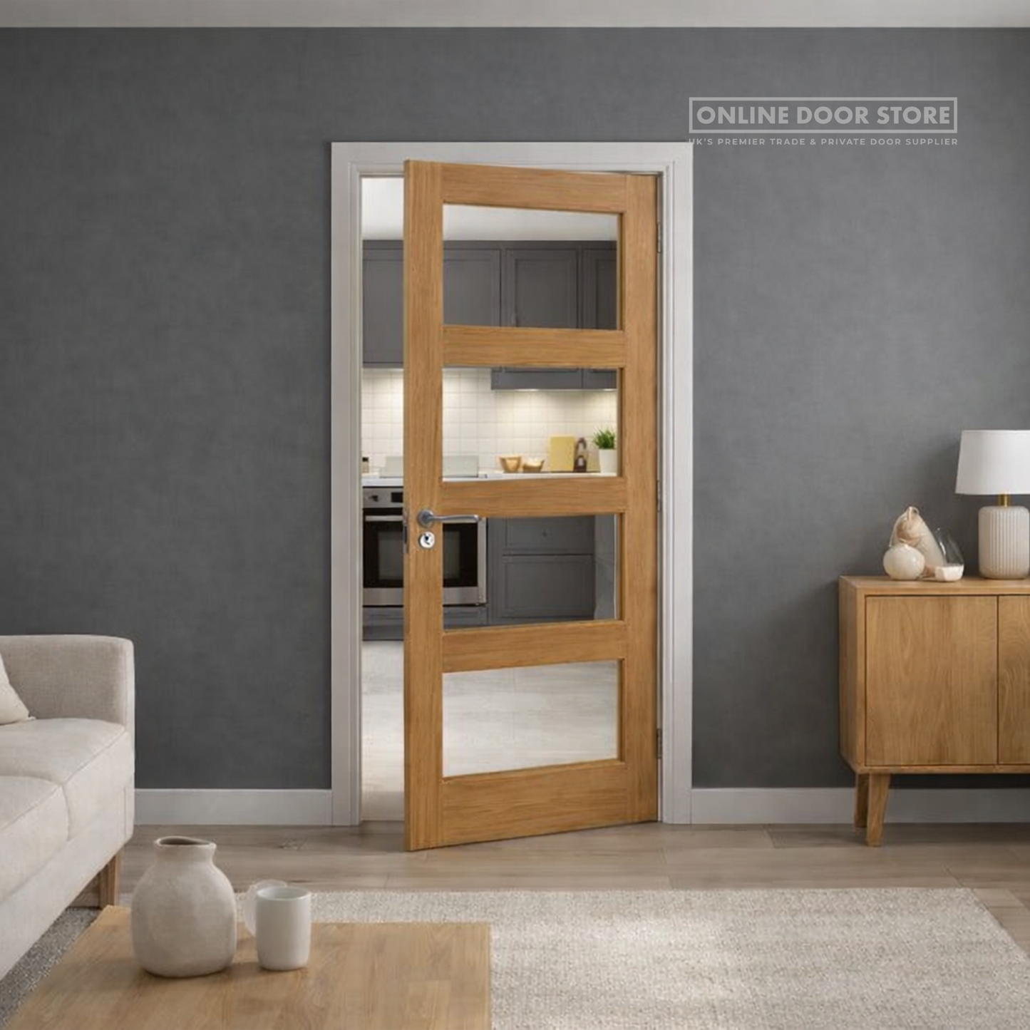 JB Kind Nevis Oak Clear Internal Glazed Door