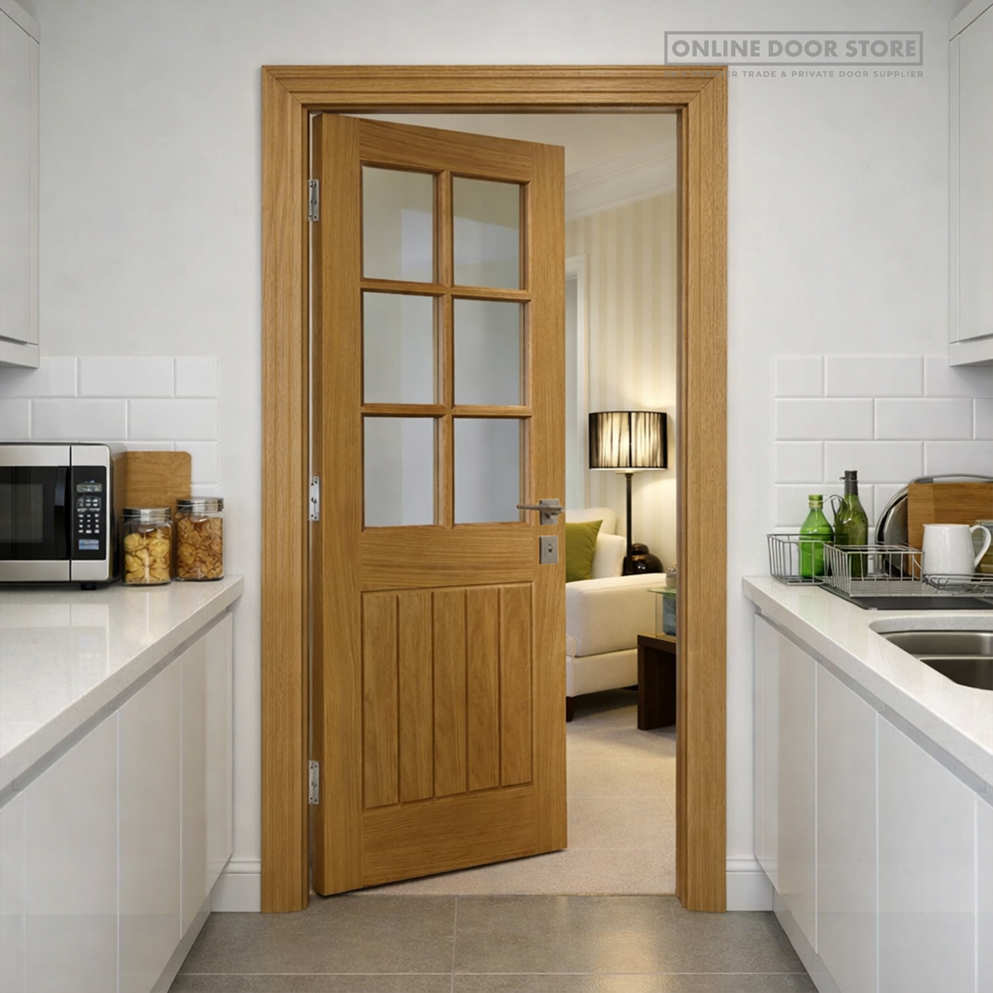 JB Kind Thames Oak 6 Light Glazed Unfinished Internal Door