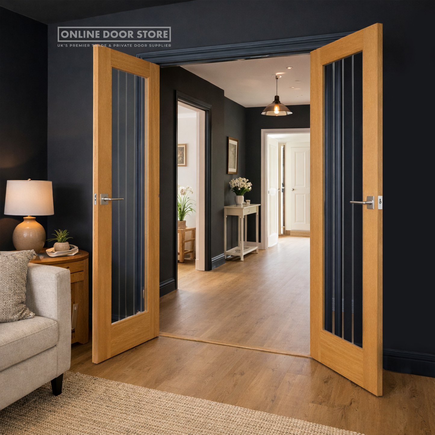 JB Kind Thames Oak One Light Clear Glazed Finished Internal Door