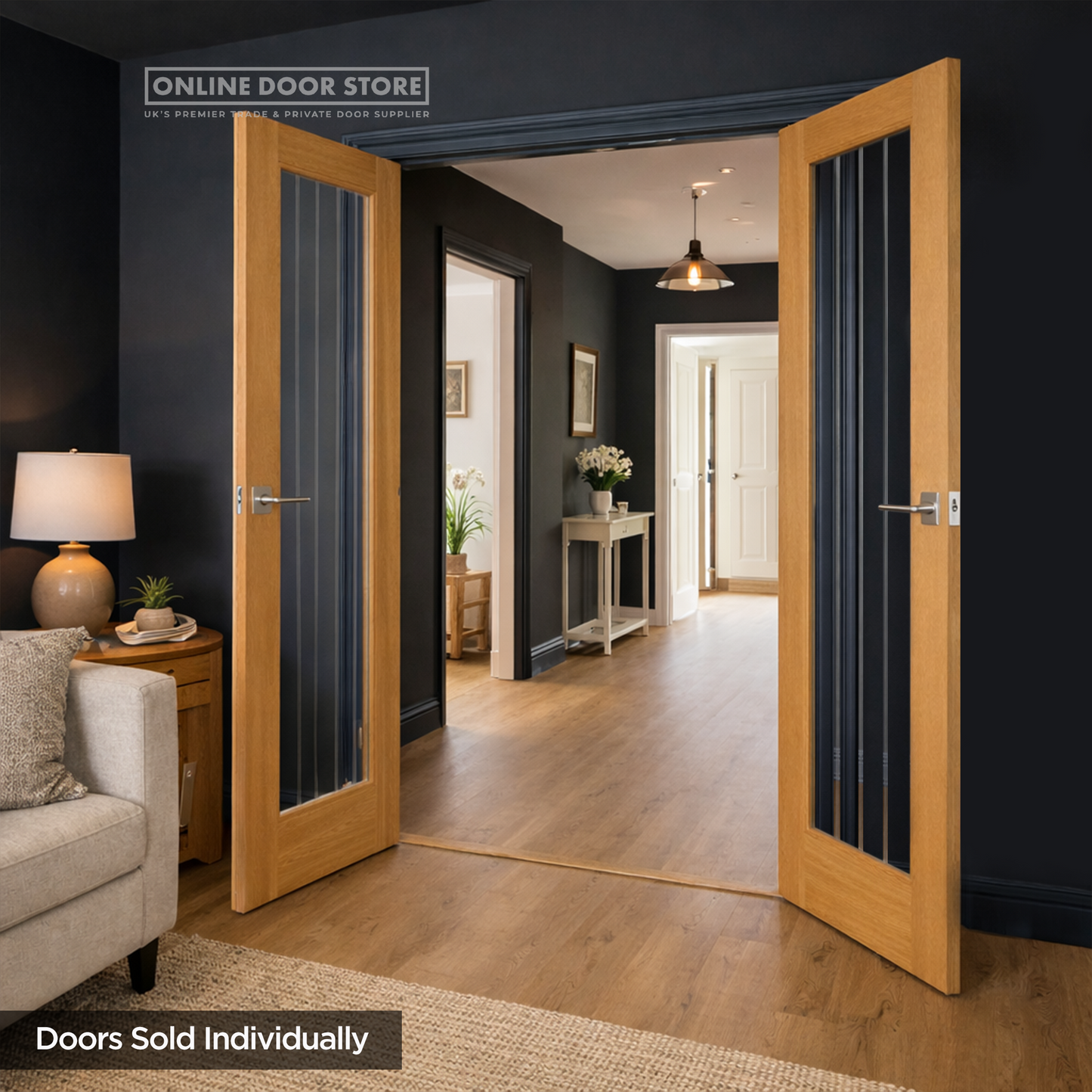 JB Kind Thames Oak One Light Clear Glazed Finished Internal Door