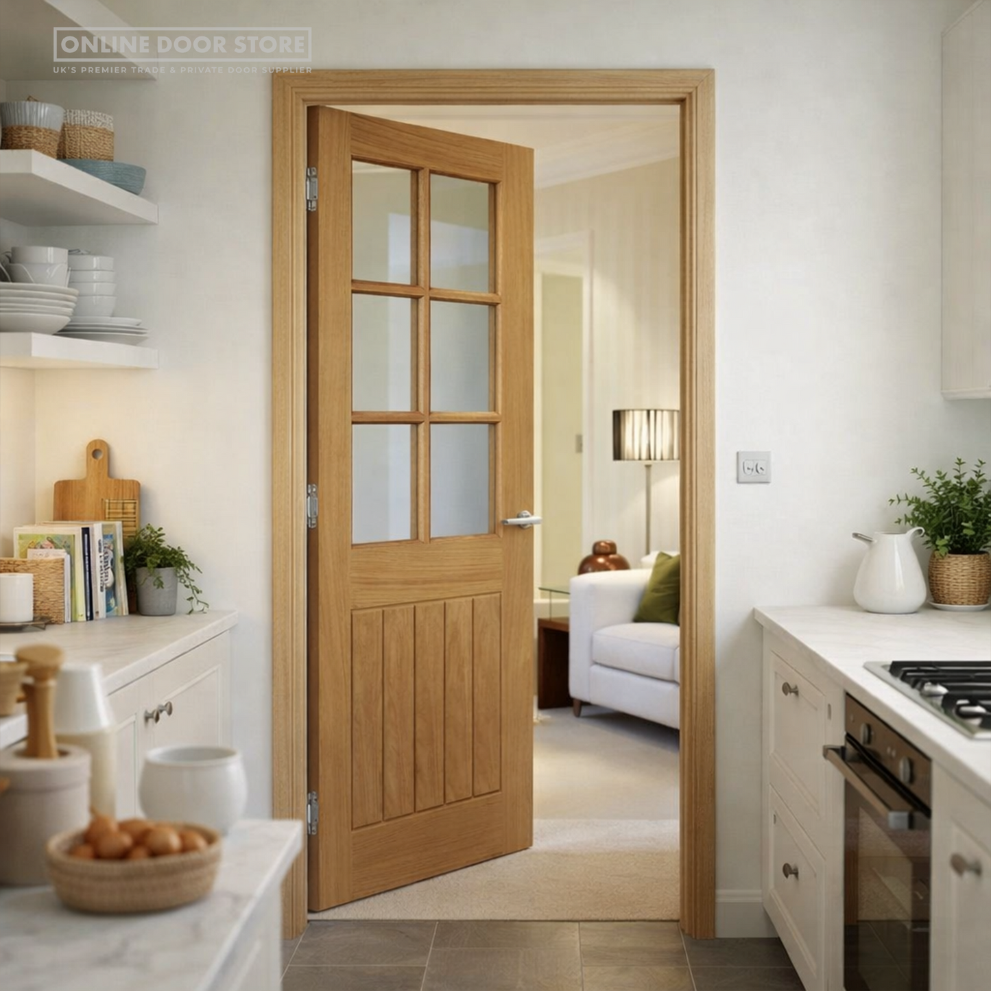 JB Kind Thames Oak Six Light Clear Glazed Finished Internal Door