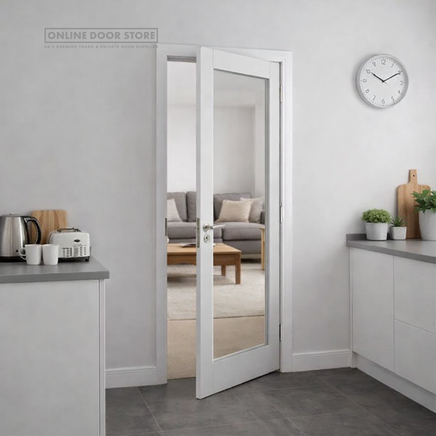 JB Kind Tobago White Primed Clear Internal Glazed Door