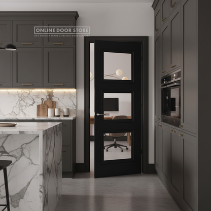 LPD Antwerp Primed Black 3 Light Internal Glazed Door