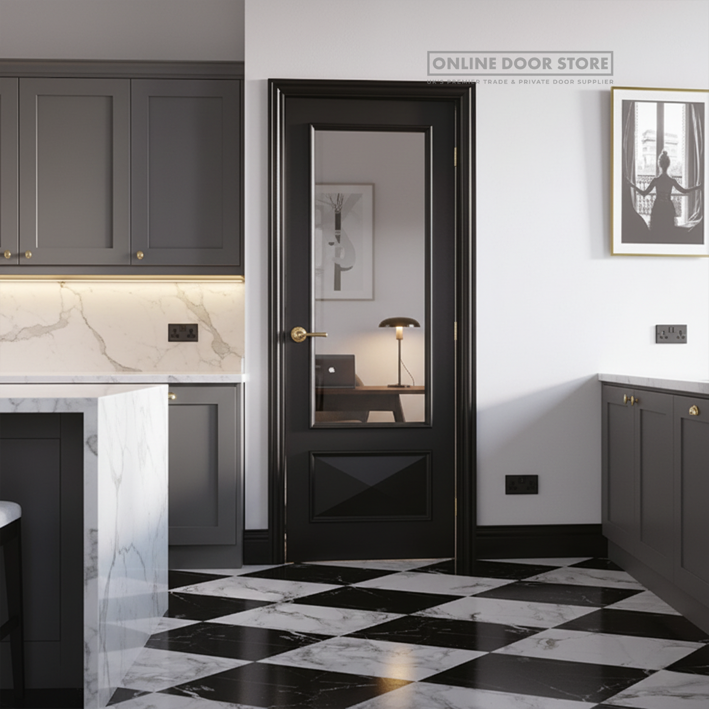 LPD Black Knightsbridge 1L Internal Glazed Door