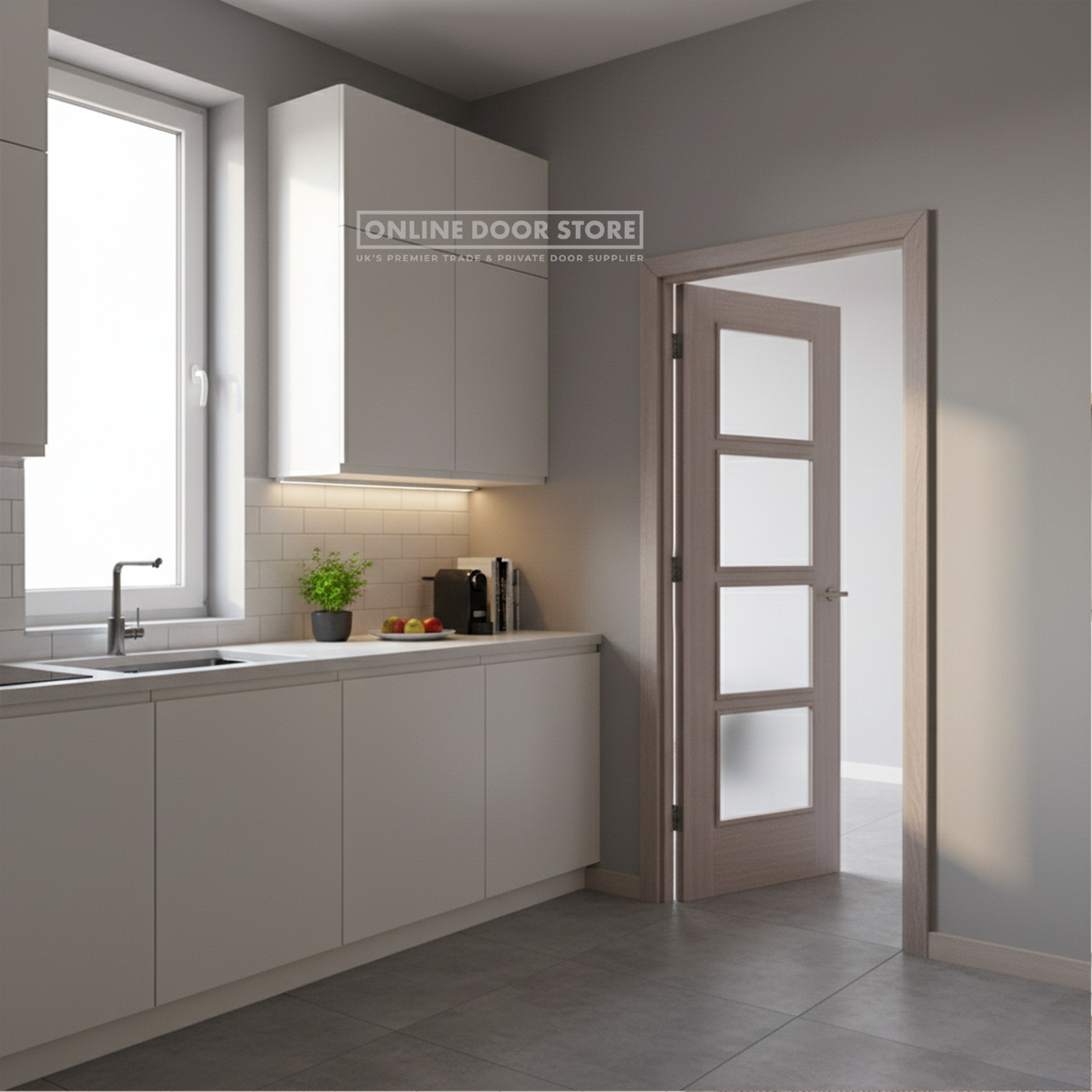 LPD Light Grey Vancouver 4 Light Glazed Fire Door