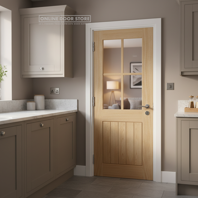 LPD Oak Belize 4 Light Clear Bevelled Glass Internal Door