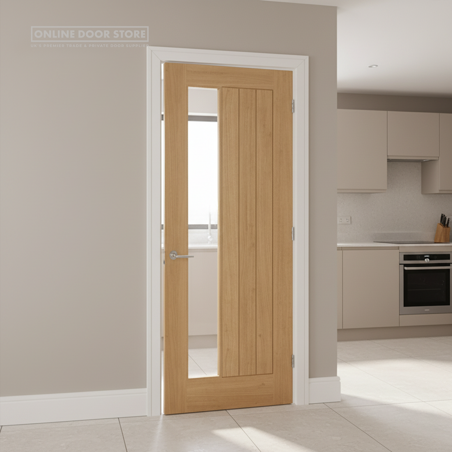 LPD Oak Belize Unfinished Clear Offset Internal Glazed Door