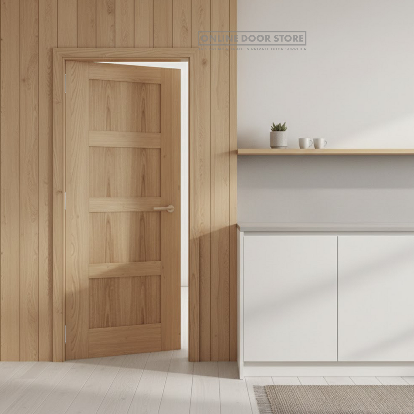 LPD Oak Shaker 4-Panel Pre-Finished FD30 Fire Door