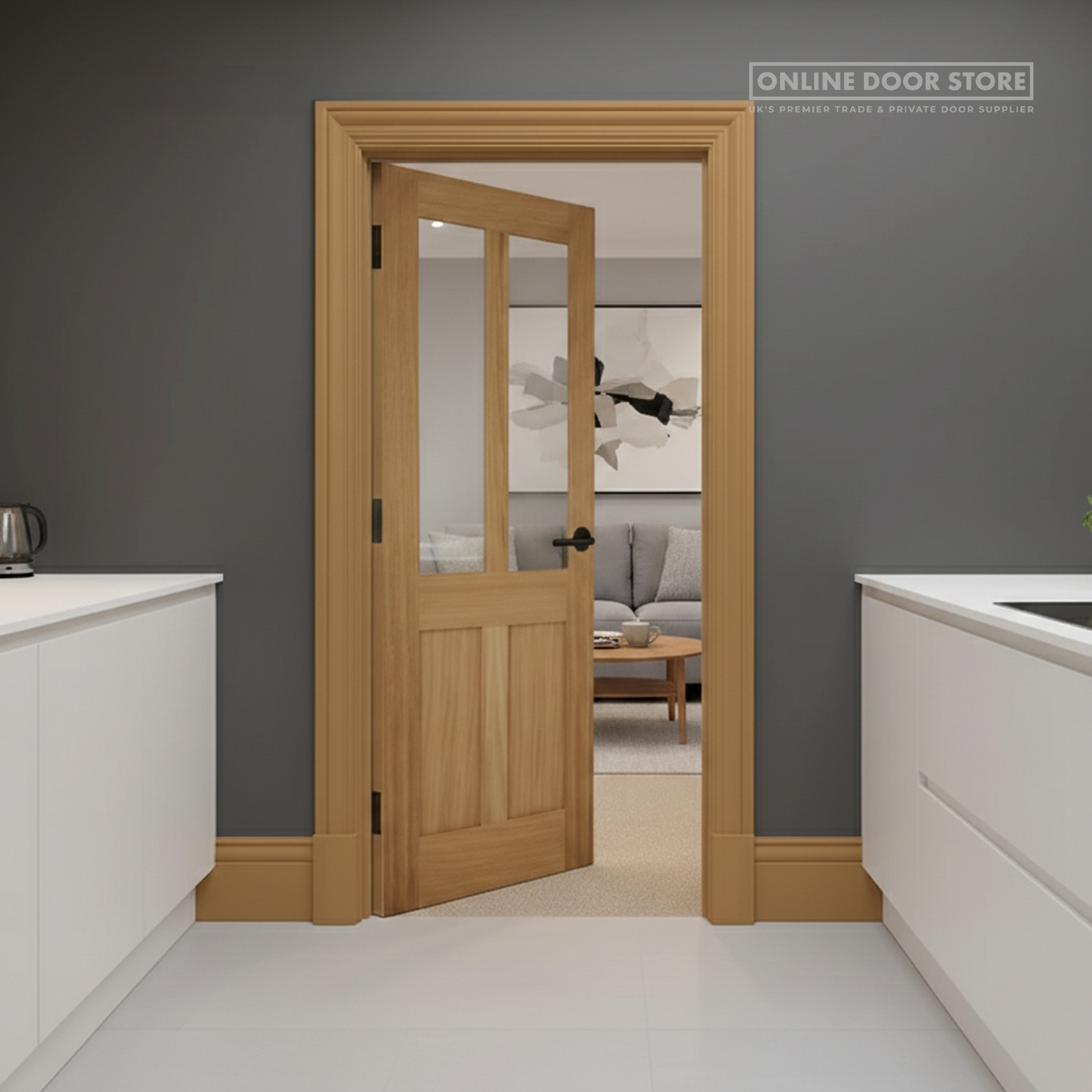 Mendes Bristol Un-Finished Oak 2 Panel 2 Light Shaker Clear Internal Glazed Door