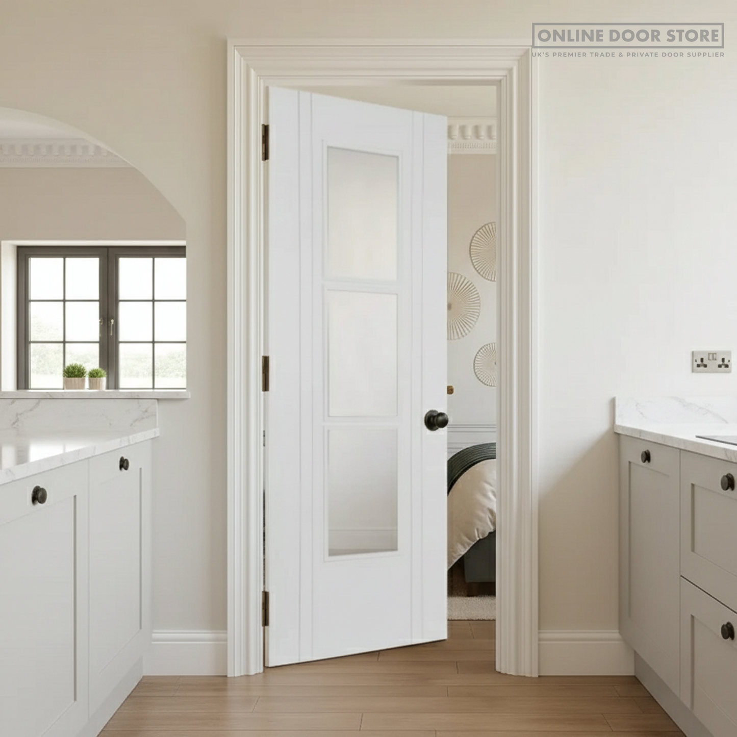 Mendes Capri White Primed 3 Light Internal Glazed Door