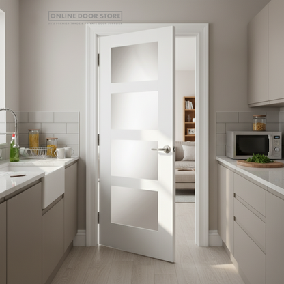 Mendes Contemporary Deluxe White Primed 4 Light Clear Internal Glazed Door