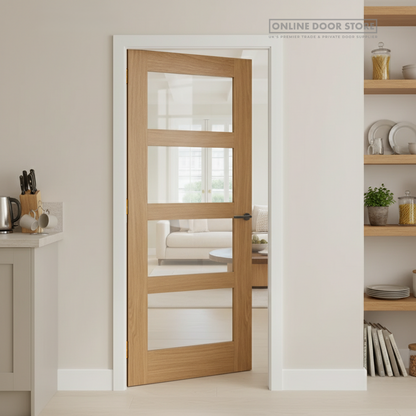 Mendes Contemporary Un-Finished Oak 4 Light Clear Internal Glazed Door
