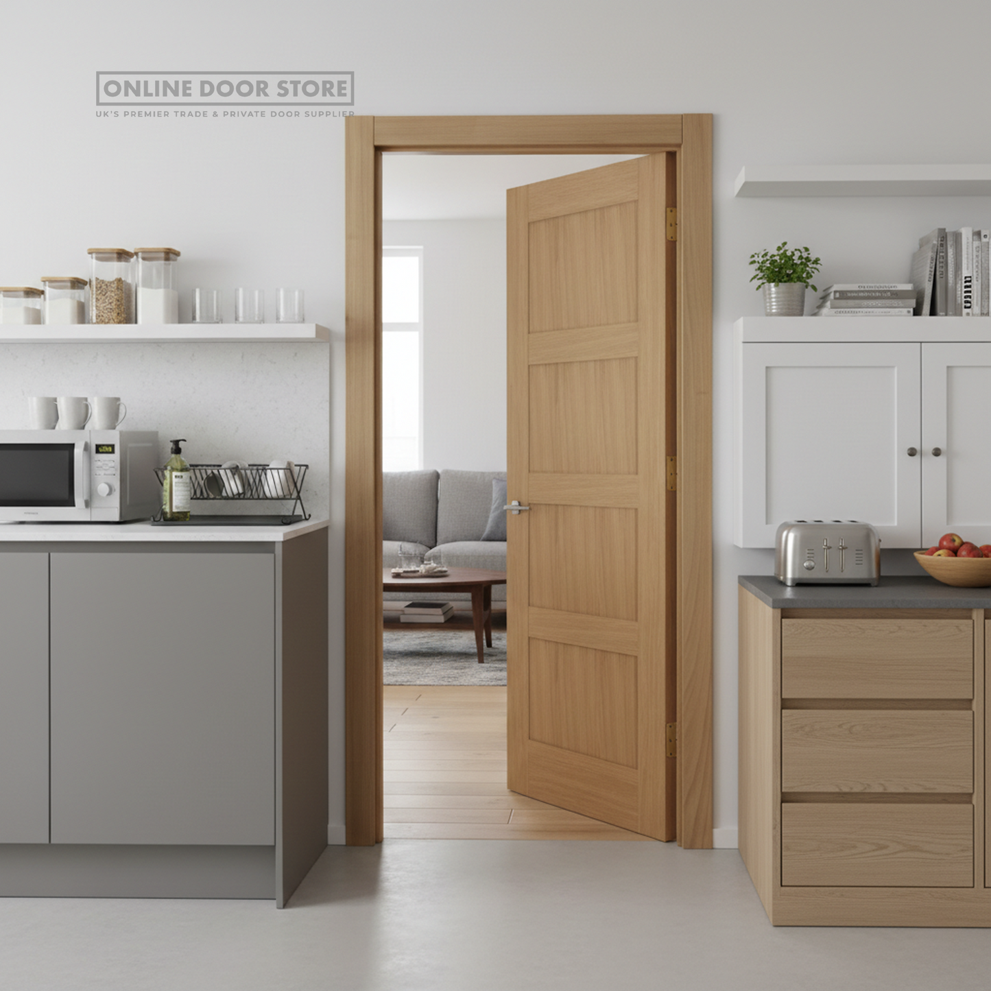 Mendes Contemporary Un-Finished Oak 4 Panel FD30 Fire Door