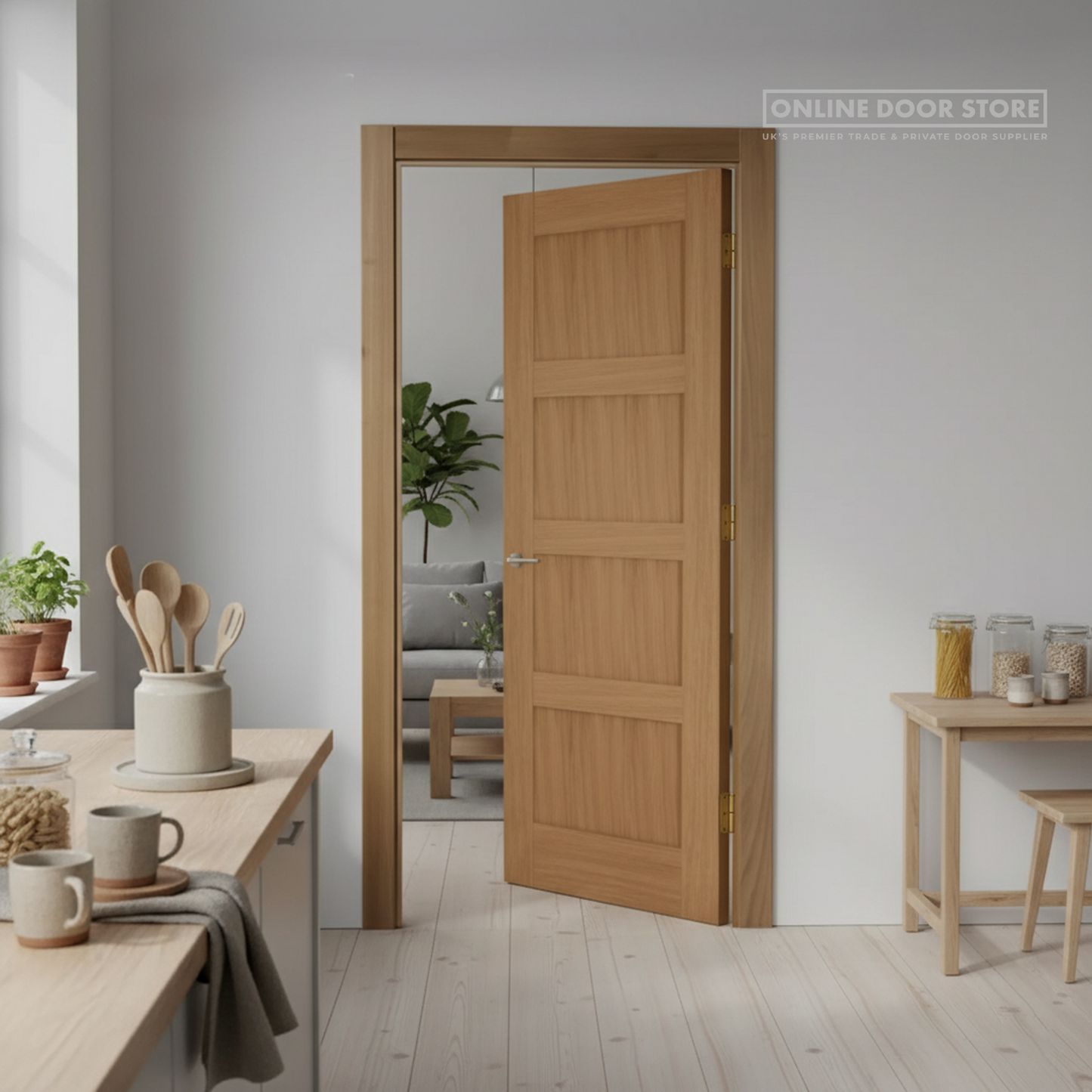Mendes Contemporary Un-Finished Oak 4 Panel Internal Door