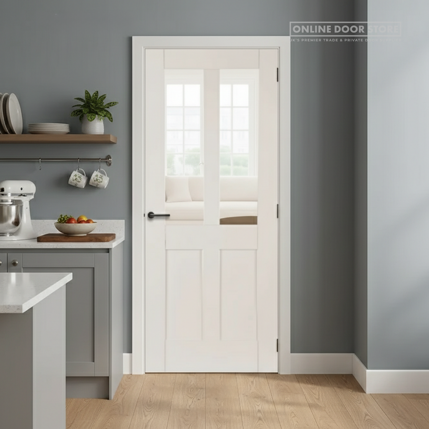 Mendes Deluxe White Primed 2 Panel 2 Light Shaker Clear Internal Glazed Door