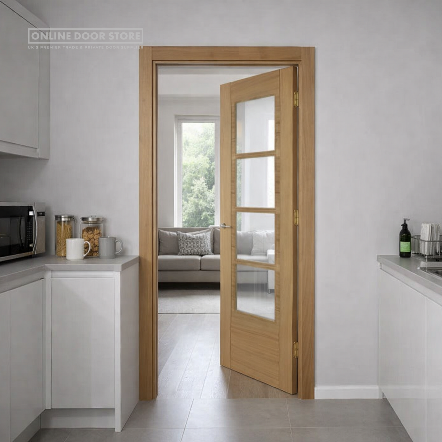Mendes Iseo Crown Cut Pre-Finished Oak 4 light Internal Glazed Door