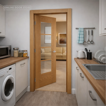 Mendes Iseo Quarter Cut Pre-Finished Oak 4 Light Central Clear Glazed FD30 Fire Door