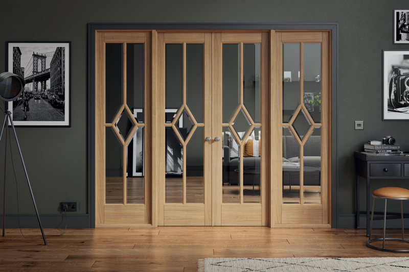LPD Oak Reims (Diamond) Room Divider Set Glazed Door Pair