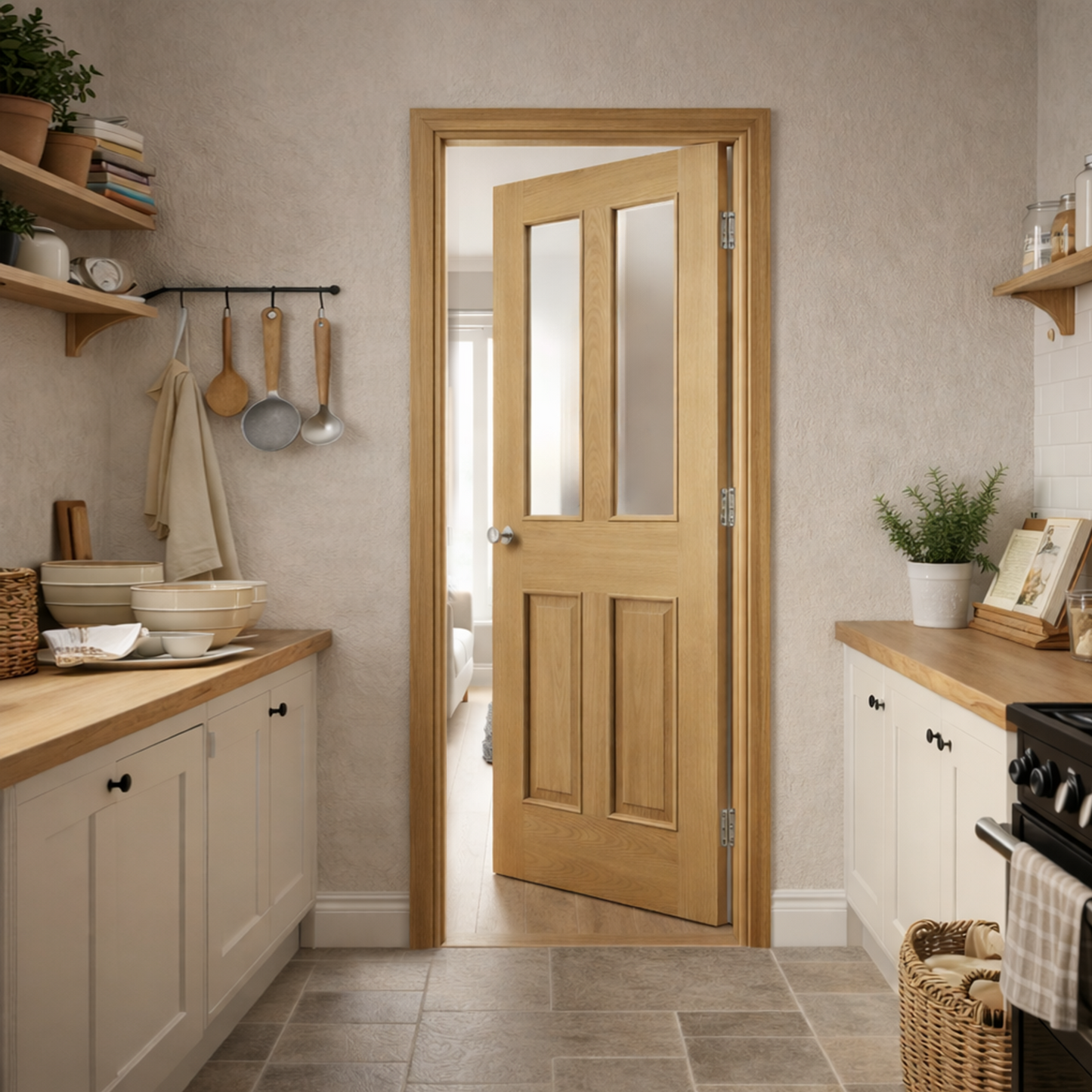 XL Joinery Malton Raised Moulding Oak Bevelled Glass Internal Glazed Door