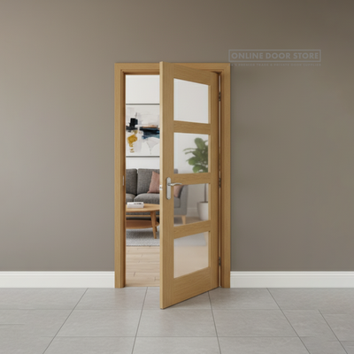 XL Joinery Shaker 4 Light Pre-finished Oak Frosted Internal Glazed Door